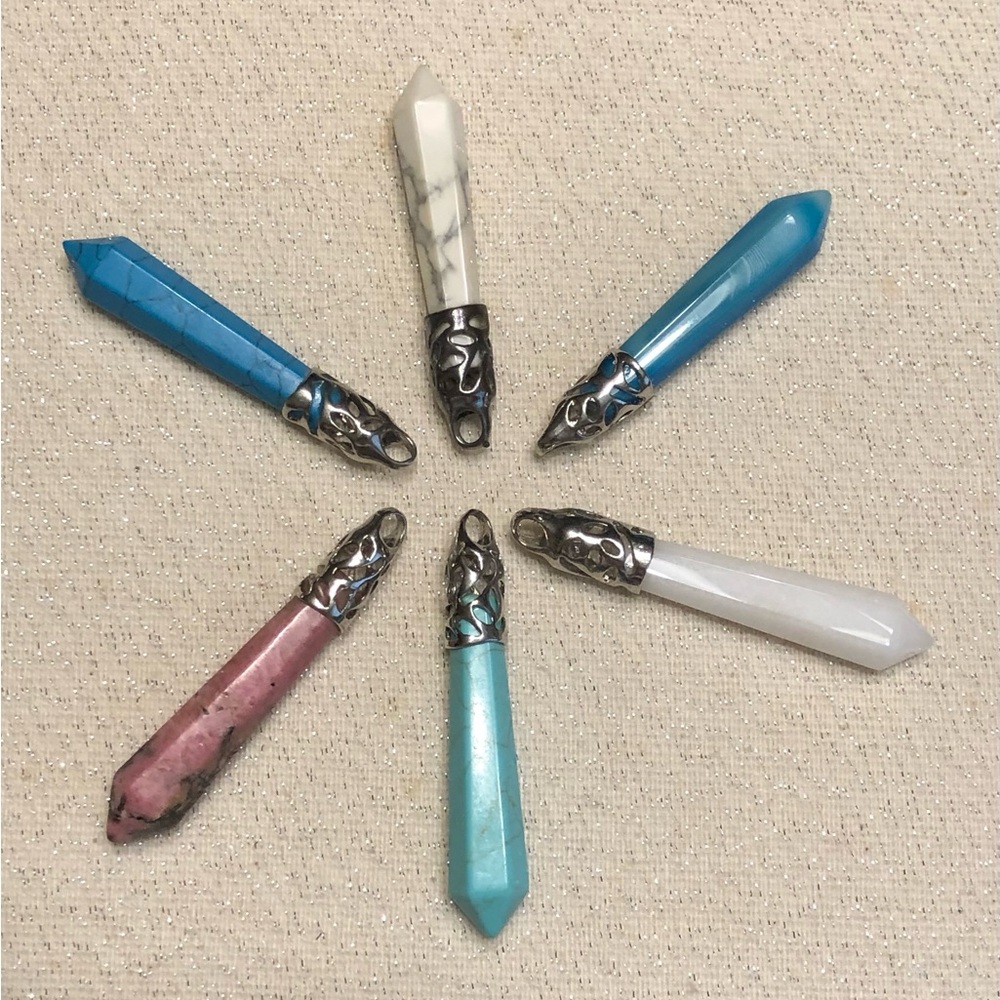 6 Natural Gemstone Hexagonal Crystal Point Pendants